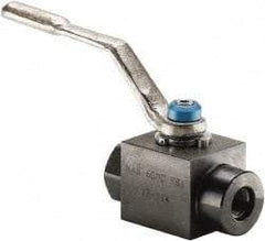 Parker - 3/8" Pipe, Carbon Steel Standard Ball Valve - 2 Piece, Inline - One Way Flow, SAE x SAE Ends, Lever Handle, 6,000 WOG, 150 WSP - Exact Industrial Supply