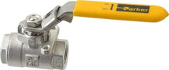 Parker - 3/8" Pipe, Full Port, Stainless Steel Standard Ball Valve - 2 Piece, Inline - One Way Flow, FNPT x FNPT Ends, Padlock Handle, 2,000 WOG, 150 WSP - Exact Industrial Supply