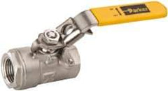 Parker - 1/2" Pipe, Full Port, Stainless Steel Standard Ball Valve - 2 Piece, Inline - One Way Flow, FNPT x FNPT Ends, Padlock Handle, 2,000 WOG, 150 WSP - Exact Industrial Supply