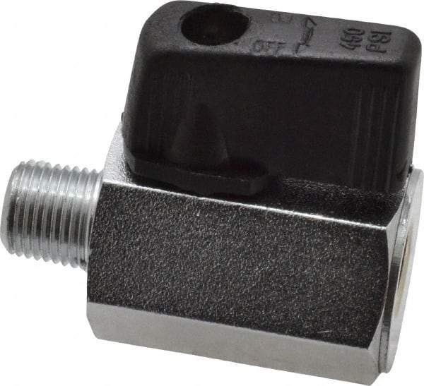 Value Collection - 1/8" Pipe, Brass Miniature Ball Valve - Inline - One Way Flow, MNPT x FNPT Ends, Wedge Handle, 450 WOG - Exact Industrial Supply