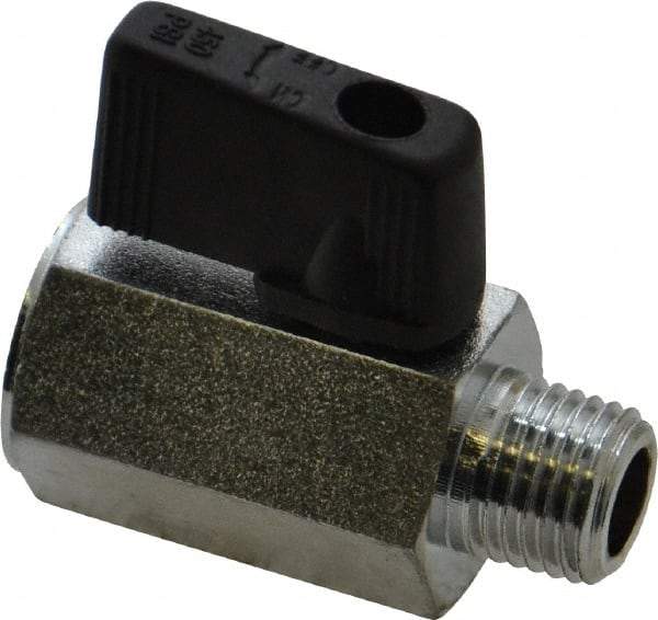 Value Collection - 1/4" Pipe, Brass Miniature Ball Valve - Inline - One Way Flow, MNPT x FNPT Ends, Wedge Handle, 450 WOG - Exact Industrial Supply