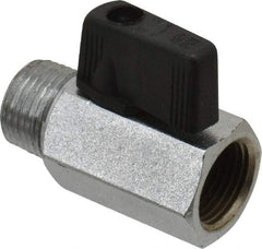 Value Collection - 3/8" Pipe, Brass Miniature Ball Valve - Inline - One Way Flow, MNPT x FNPT Ends, Wedge Handle, 450 WOG - Exact Industrial Supply