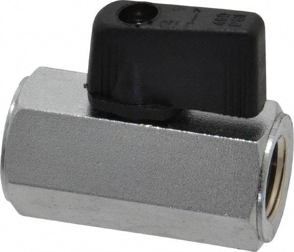 Value Collection - 1/4" Pipe, Brass Miniature Ball Valve - Inline - One Way Flow, FNPT x FNPT Ends, Wedge Handle, 450 WOG - Exact Industrial Supply