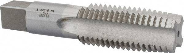 Interstate - 1-3/8 - 6 UNC 3B 4 Flute Bright Finish High Speed Steel Straight Flute Standard Hand Tap - Taper, Right Hand Thread, 6-1/16" OAL, 3" Thread Length, H4 Limit, Oversize - Exact Industrial Supply