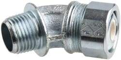 Cooper Crouse-Hinds - 1/4 to 0.35" Cable Capacity, Liquidtight, Elbow Strain Relief Cord Grip - 1/2 NPT Thread, 1-25/32" Long, Malleable Iron - Exact Industrial Supply