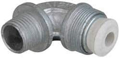 Cooper Crouse-Hinds - 1/4 to 0.35" Cable Capacity, Liquidtight, Elbow Strain Relief Cord Grip - 1/2 NPT Thread, 1-13/16" Long, Malleable Iron - Exact Industrial Supply