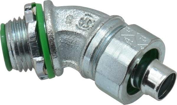Cooper Crouse-Hinds - 3/8" Trade, Malleable Iron Threaded Angled Liquidtight Conduit Connector - Insulated - Exact Industrial Supply