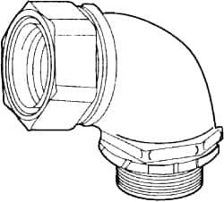 Cooper Crouse-Hinds - 1" Trade, Malleable Iron Threaded Angled Liquidtight Conduit Connector - Noninsulated - Exact Industrial Supply