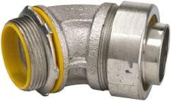Cooper Crouse-Hinds - 1-1/2" Trade, Malleable Iron Threaded Angled Liquidtight Conduit Connector - Insulated - Exact Industrial Supply