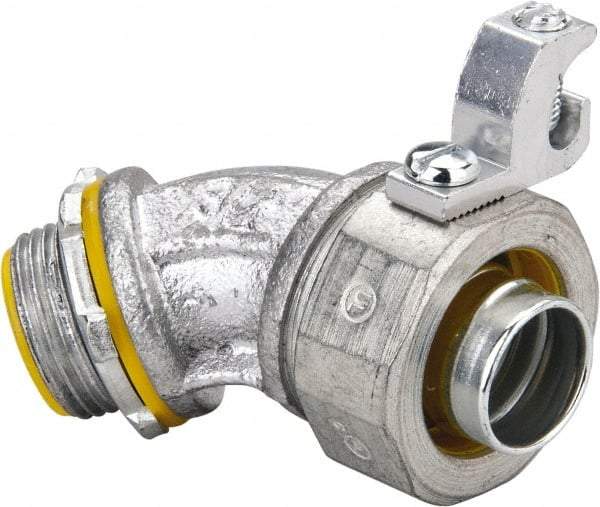 Cooper Crouse-Hinds - 3/4" Trade, Malleable Iron Threaded Angled Liquidtight Conduit Connector - Insulated - Exact Industrial Supply