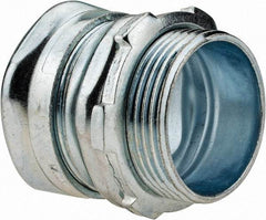 Cooper Crouse-Hinds - 1-1/4" Trade, Steel Compression Straight EMT Conduit Connector - Noninsulated - Exact Industrial Supply