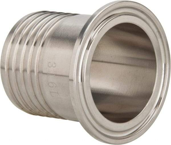 VNE - 1-1/2", Clamp Style, Sanitary Stainless Steel Pipe Rubber Hose Adapter - Tube OD Connection, Grade 316/316L - Exact Industrial Supply