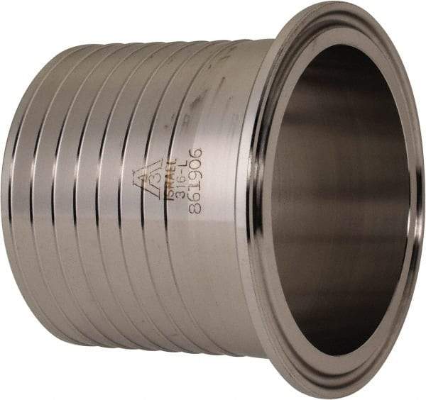 VNE - 2-1/2", Clamp Style, Sanitary Stainless Steel Pipe Rubber Hose Adapter - Tube OD Connection, Grade 316/316L - Exact Industrial Supply