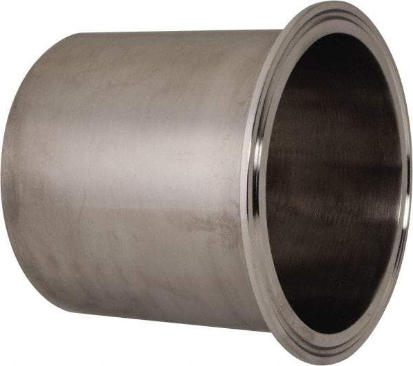 VNE - 4", Clamp Style, Sanitary Stainless Steel Pipe Long Tank Welding Ferrule - Tube OD Connection, Grade 304 - Exact Industrial Supply
