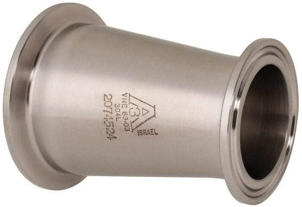 VNE - 2 x 1-1/2", Clamp Style, Sanitary Stainless Steel Pipe Concentric Reducer - Tube OD Connection, Grade 304 - Exact Industrial Supply