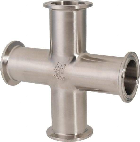 VNE - 1-1/2", Clamp Style, Sanitary Stainless Steel Pipe Cross - Tube OD Connection, Grade 304 - Exact Industrial Supply