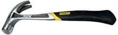 Stanley - 1 Lb Head, Curved Claw Nail Hammer - 13-1/2" OAL, Forged Steel Head, 1-3/16" Face Diam, Smooth Face, Steel Handle with Grip - Exact Industrial Supply