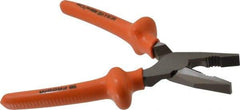 Facom - 8-1/8" OAL, 1-37/64" Jaw Length x 1-9/16" Jaw Width, Side Cutting Linesman's Pliers - Serrated Jaw, Flat Nose Head, Cushion Grip Handles - Exact Industrial Supply