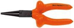 Facom - 6-7/8" OAL, 1-25/32" Jaw Length x 1-5/16" Jaw Width, Long Nose Side Cutting Insulated Pliers - Serrated Jaw, Round Thin Nose Head, Cushion Grip Handles - Exact Industrial Supply