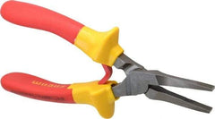 Facom - 6-19/32" OAL, 1-13/16" Jaw Length x 11/32" Jaw Width, Long Nose Insulated Pliers - Serrated Jaw, Flat Nose Head, Cushion Grip Handles - Exact Industrial Supply