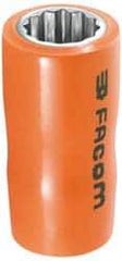 Facom - 1/2" Drive, Deep Hand Socket - 12 Points, 3-1/32" OAL, Alloy Steel - Exact Industrial Supply