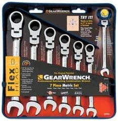 GearWrench - 7 Piece, 10mm to 19mm, Ratcheting Combination Wrench Set - Metric Measurement Standard, Chrome Finish, Comes in Tray - Exact Industrial Supply