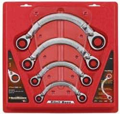 GearWrench - 4 Piece, 3/8" x 7/16" to 3/4" x 7/8", Obstruction Box End Wrench Set - Inch Measurement Standard, Chrome Finish, Comes in Display Card - Exact Industrial Supply