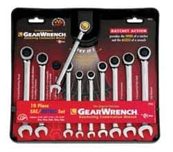 GearWrench - 10 Piece, 5/16" to 9/16" (8mm to 14mm), Combination Wrench Set - Inch/Metric Measurement Standard, Chrome Finish, Comes in Tray - Exact Industrial Supply