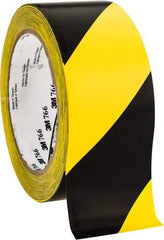 3M - Black & Yellow Striped Vinyl Tape - 2" Wide x 108' Long x 0.005" Thick, General Traffic - Exact Industrial Supply