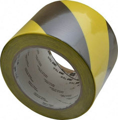 3M - Black & Yellow Striped Vinyl Tape - 3" Wide x 108' Long x 0.005" Thick, General Traffic - Exact Industrial Supply
