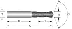 Screw Machine Length Drill Bit: 0.5906″ Dia, 140 °, Solid Carbide Bright/Uncoated, Right Hand Cut, Spiral Flute, Straight-Cylindrical Shank, Series ASC 320