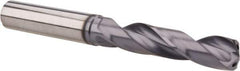 Allied Machine and Engineering - 3/8" 140° Spiral Flute Solid Carbide Screw Machine Drill Bit - Bright Finish, Right Hand Cut, 3.57" OAL, Standard Point, Straight Shank, Through Coolant - Exact Industrial Supply