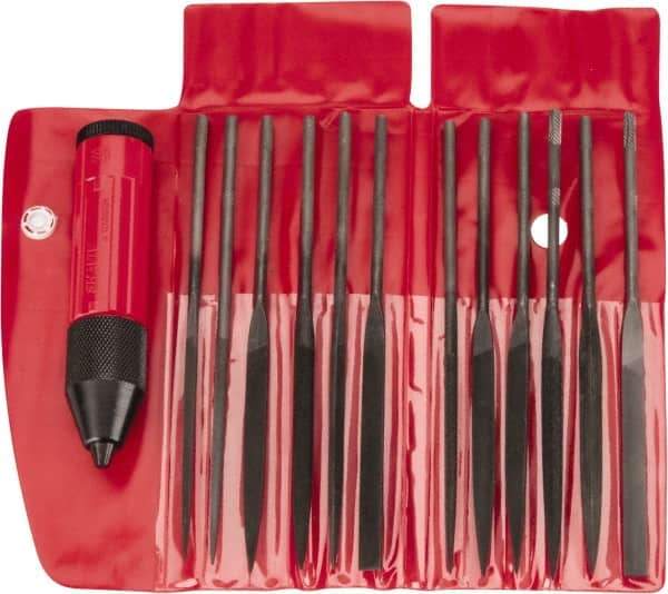 Value Collection - 13 Piece Swiss Pattern File Set - Medium Coarseness, Set Includes Crochet, Flat, Pippin, Round, Slitting, Square, Three Square - Exact Industrial Supply