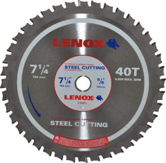 Lenox - 7-1/4" Diam, 5/8" Arbor Hole Diam, 40 Tooth Wet & Dry Cut Saw Blade - Titanium Carbide-Tipped, General Purpose Action, Standard Round Arbor - Exact Industrial Supply