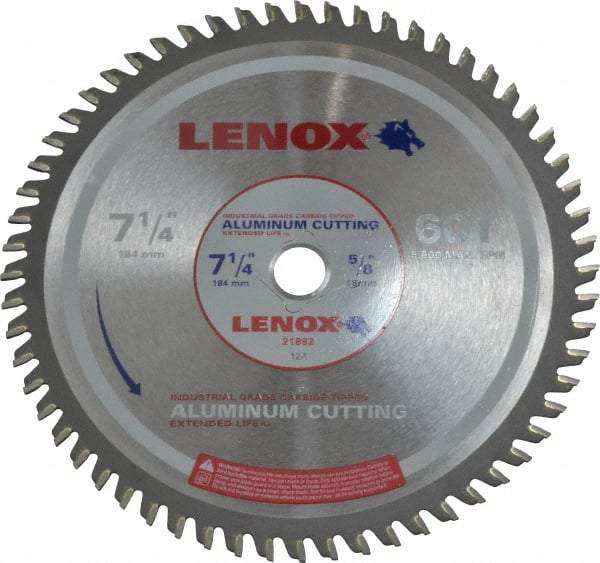 Lenox - 7-1/4" Diam, 5/8" Arbor Hole Diam, 60 Tooth Wet & Dry Cut Saw Blade - Titanium Carbide-Tipped, General Purpose Action, Standard Round Arbor - Exact Industrial Supply