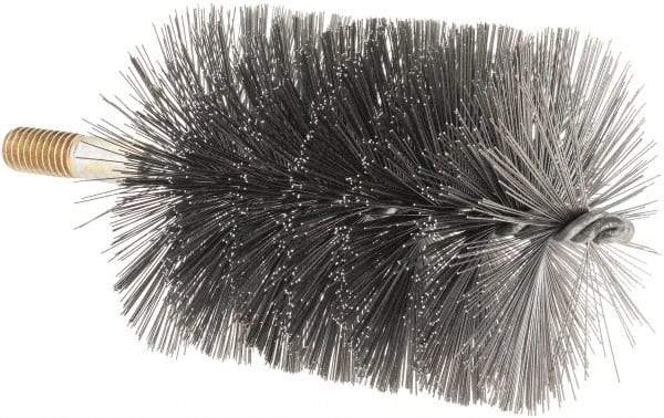 Value Collection - 3-1/2" Diam Helical Steel Tube Brush - Single Spiral, 0.016" Filament Diam, 4-1/4" Brush Length, 7-1/2" OAL, 1/2-12 Male Shank - Exact Industrial Supply
