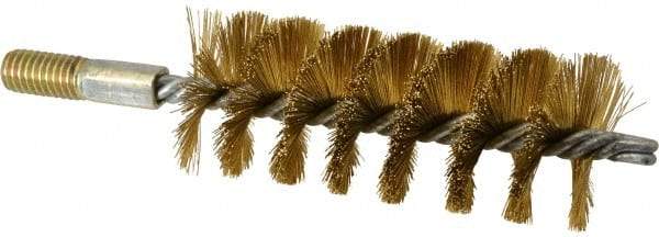 Value Collection - 1-3/4" Diam Helical Brass Tube Brush - 0.012" Filament Diam, 4-1/4" Brush Length, 7-1/2" OAL, 1/2-12 Male Shank - Exact Industrial Supply
