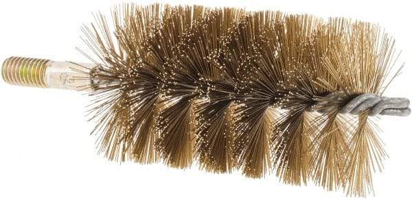 Value Collection - 2-1/2" Diam Helical Brass Tube Brush - 0.014" Filament Diam, 4-1/4" Brush Length, 7-1/2" OAL, 1/2-12 Male Shank - Exact Industrial Supply