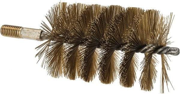 Value Collection - 3" Diam Helical Brass Tube Brush - 0.016" Filament Diam, 4-1/4" Brush Length, 7-1/2" OAL, 1/2-12 Male Shank - Exact Industrial Supply