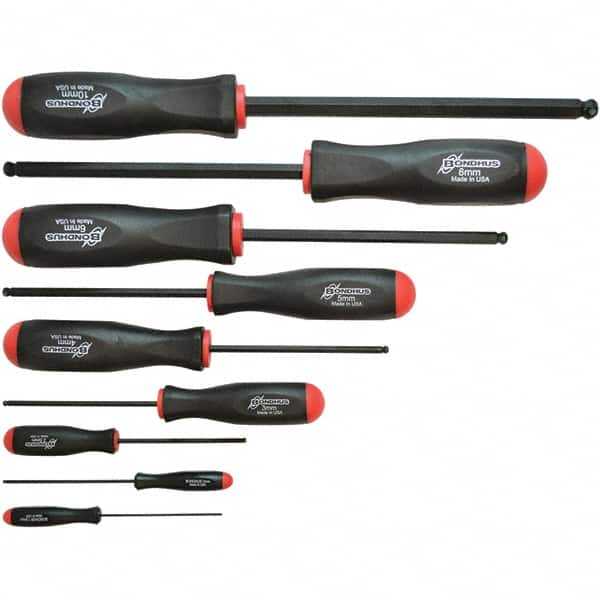 Bondhus - Hex Driver Sets Tool Type: Ball End Size Range (mm): 1.5 - 10 - Exact Industrial Supply