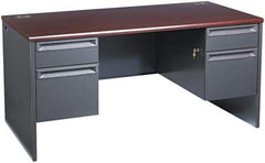 Hon - Woodgrain Laminate/Metal Double Pedestal Desk - 60" Wide x 30" Deep x 29" High, Mahogany/Charcoal - Exact Industrial Supply