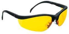 MCR Safety - Amber Lenses, Framed Safety Glasses - Scratch Resistant, Black Plastic Frame, Size Universal, Wrap Around - Exact Industrial Supply