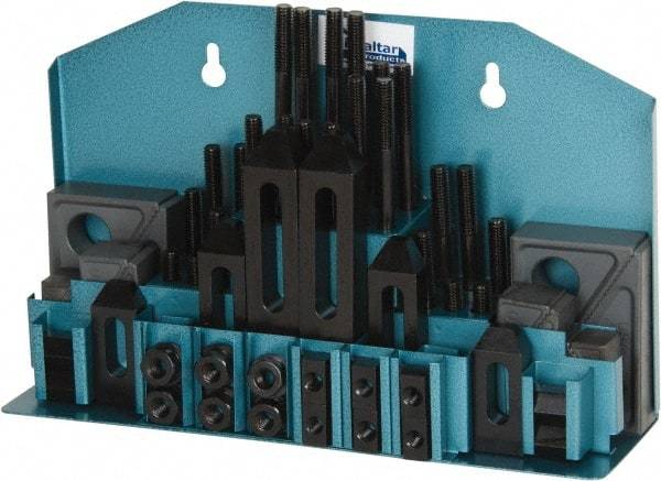 Gibraltar - 52 Piece Fixturing Step Block & Clamp Set with 1" Step Block, 1/2" T-Slot, 3/8-16 Stud Thread - 7/8" Nut Width, 3, 4, 5, 6, 7 & 8" Stud Lengths - Exact Industrial Supply