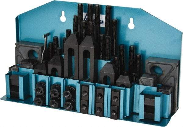 Gibraltar - 52 Piece Fixturing Step Block & Clamp Set with 25mm Step Block, 12mm T-Slot, M10x1.5 Stud Thread - 19mm Nut Width, 80, 110, 125, 150, 175 & 200mm Stud Lengths - Exact Industrial Supply