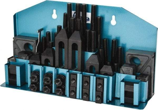 Gibraltar - 52 Piece Fixturing Step Block & Clamp Set with 25mm Step Block, 14mm T-Slot, M12x1.75 Stud Thread - 22mm Nut Width, 80, 110, 125, 150, 175 & 200mm Stud Lengths - Exact Industrial Supply
