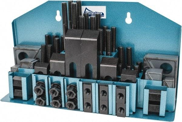 Gibraltar - 52 Piece Fixturing Step Block & Clamp Set with 25mm Step Block, 16mm T-Slot, M12x1.75 Stud Thread - 25mm Nut Width, 80, 110, 125, 150, 175 & 200mm Stud Lengths - Exact Industrial Supply