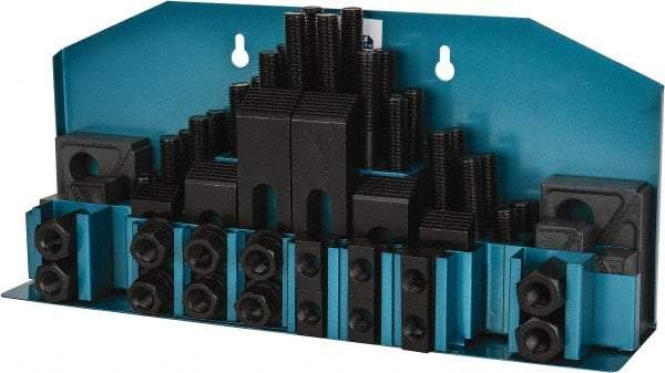 Gibraltar - 52 Piece Fixturing Step Block & Clamp Set with 25mm Step Block, 18mm T-Slot, M16x2.0 Stud Thread - 29mm Nut Width, 80, 110, 125, 150, 175 & 200mm Stud Lengths - Exact Industrial Supply