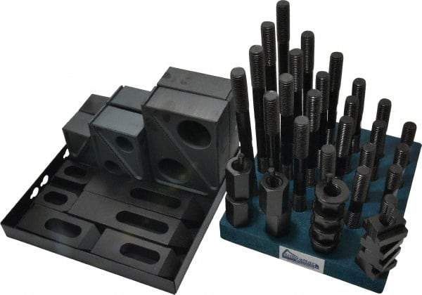 Gibraltar - 50 Piece Fixturing Step Block & Clamp Set with 1-1/2" Step Block, 11/16" T-Slot, 5/8-11 Stud Thread - 1-1/8" Nut Width, 3, 4, 5, 6, 7 & 8" Stud Lengths - Exact Industrial Supply