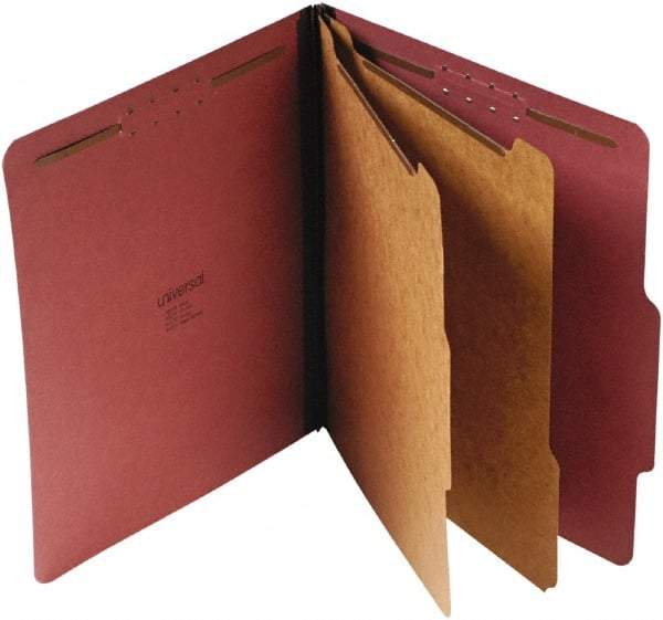 UNIVERSAL - 8-1/2 x 11", Letter Size, Red, Classification Folders with Top Tab Fastener - 25 Point Stock, Right of Center Tab Cut Location - Exact Industrial Supply