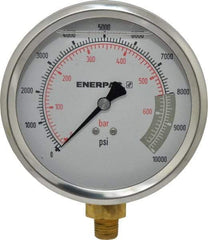 Enerpac - 0 to 10,000 psi Pressure Rating, 1/4 NPTF Gauge Connection, Hydraulic Pressure Liquid Filled Gage - 4" Face Diam - Exact Industrial Supply